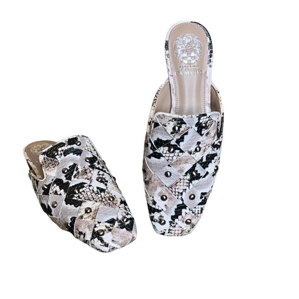NEW Vince Camuto Lenja Faux Snakeskin Studded Mules NWOB